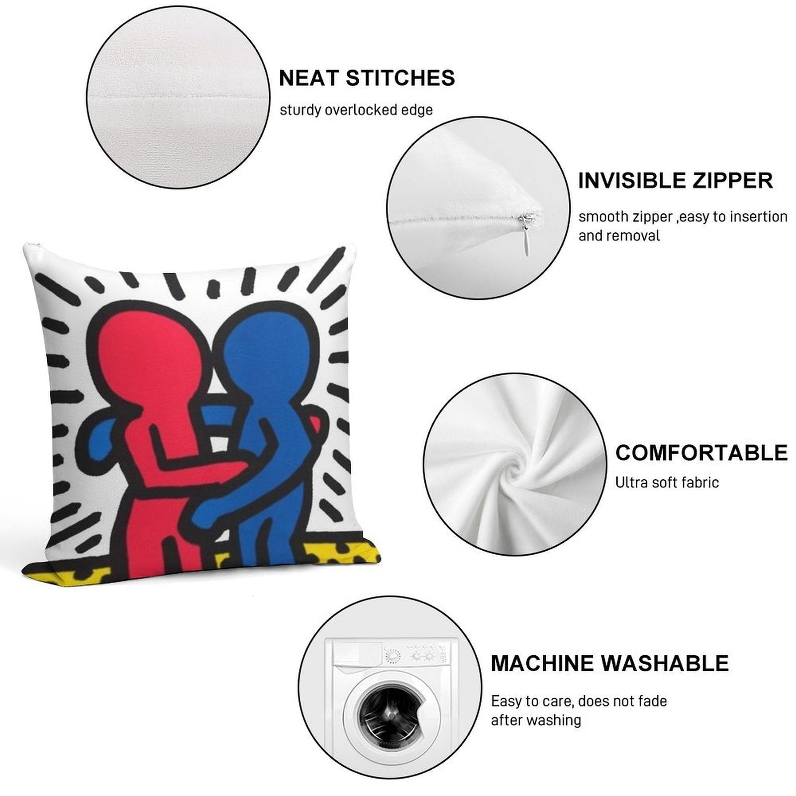 Haring Pop Art Soft Hidden Zipper Throw Pillow