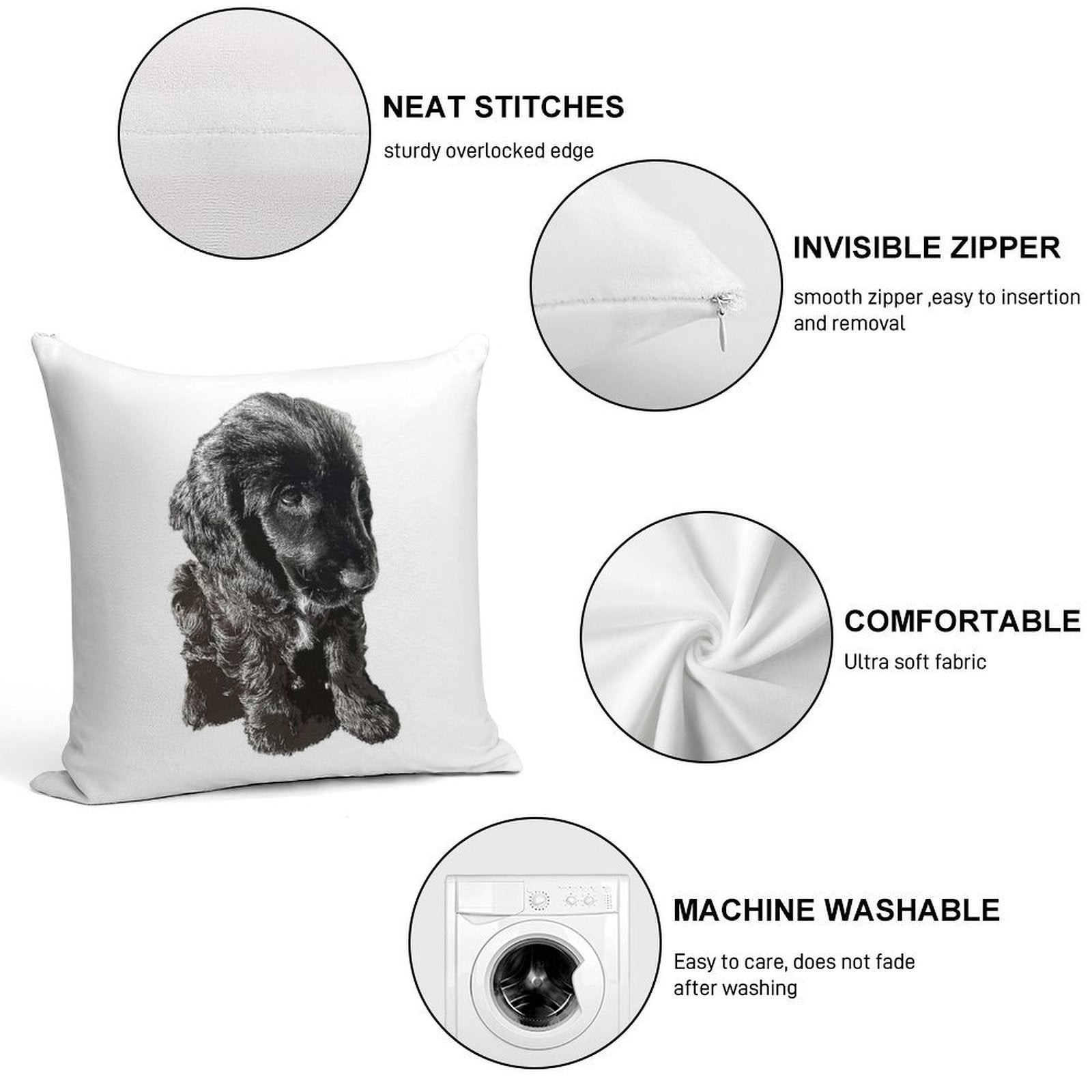 English Cocker Spaniel Black Puppy Dog - Adorable! Soft Shrink-Resistant Throw Pillow