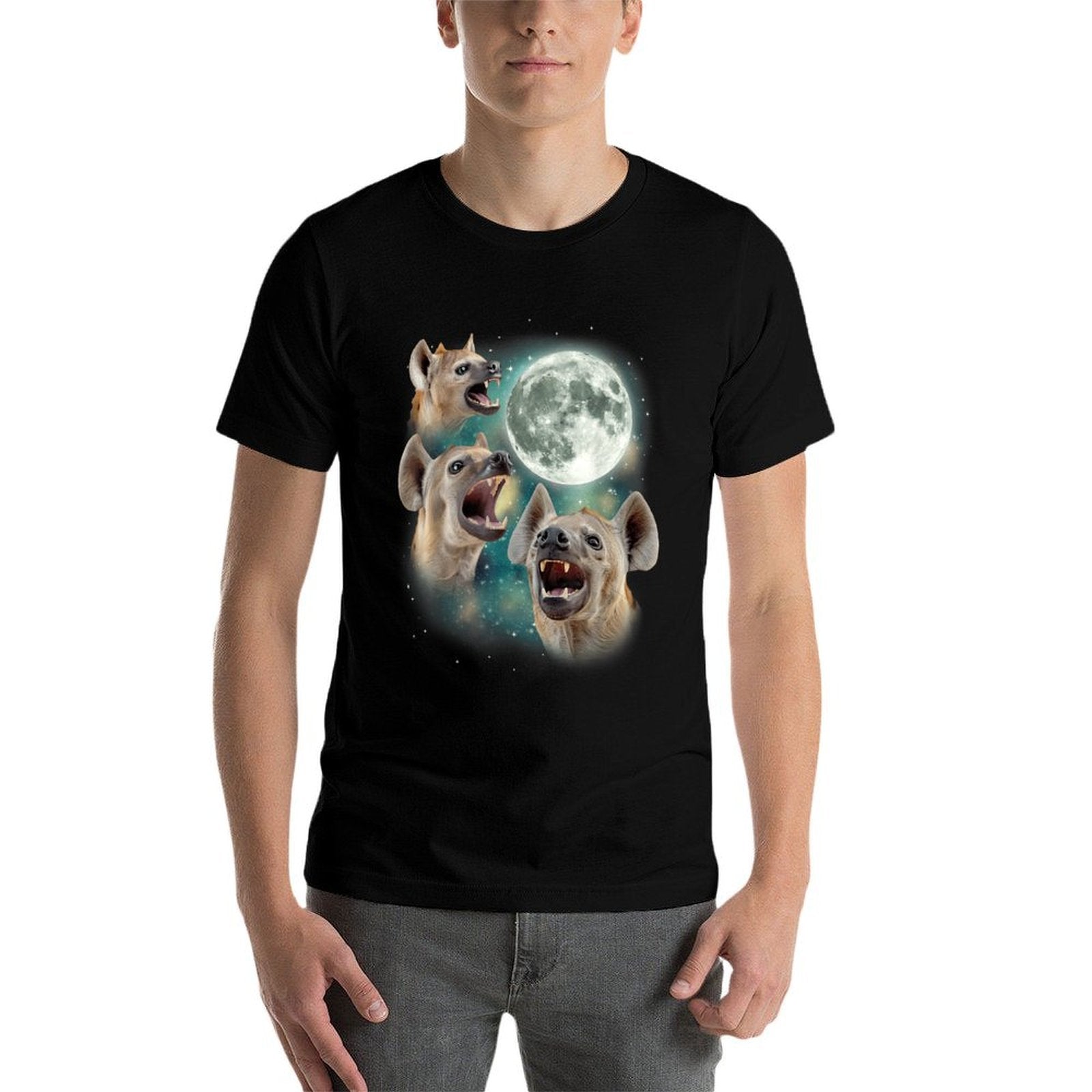 Three Hyena Moon  3 Laughing Hyenas Howling Meme Cursed  Breathable T-Shirt