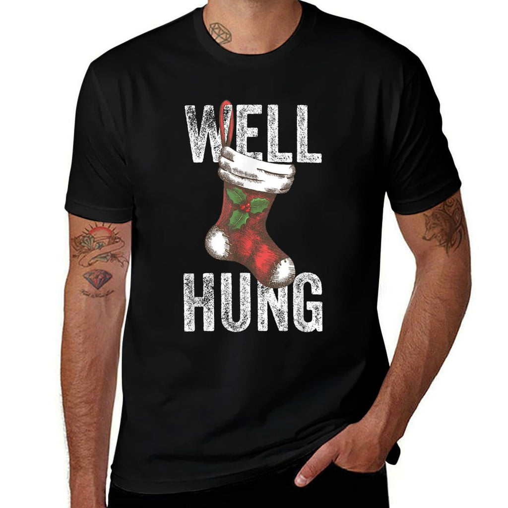 Well Hung, Dirty Christmas Stocking Holiday Gift Funny Xmas  Rolled Sleeves T-Shirt