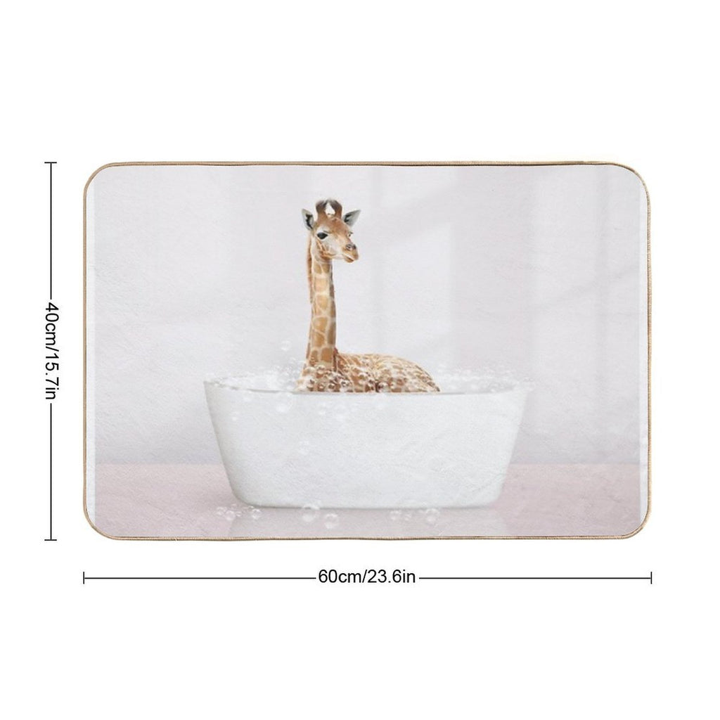 Baby Giraffe in Modern Bathtub Pink Print, Baby Giraffe Bathing, Animals in Bathtub Art by Synplus  Non-Slip Bath Mat