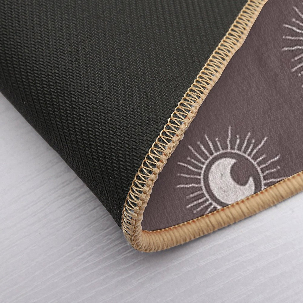 Boho Sun And Moon Pattern Bohemian Aesthetic In Muted Colors Walnut Brown  High-Traffic Bath Mat