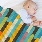 Retro Color Block Popsicle Sticks Blue Easy Care Throw Blanket