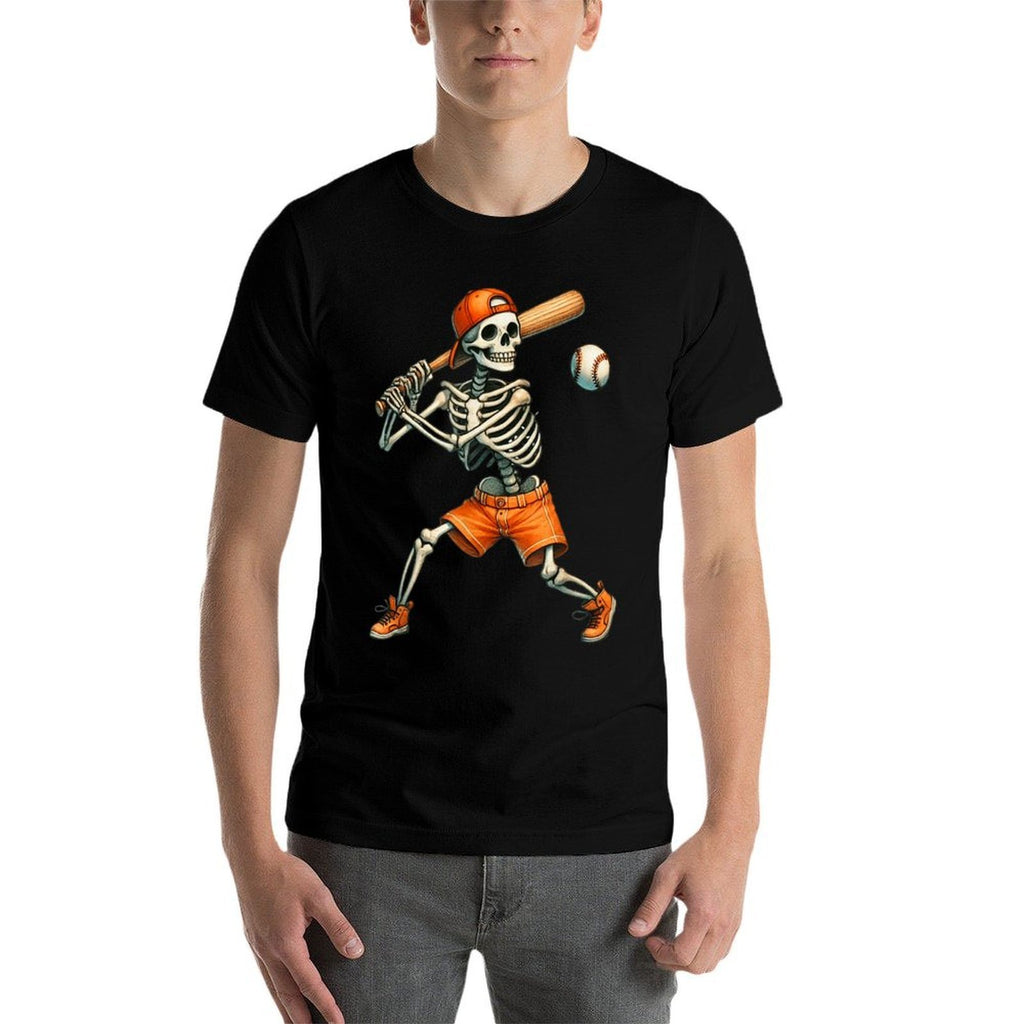 Funny Skeleton Batting Baseball Halloween Boys Men Kids  Cotton T-Shirt