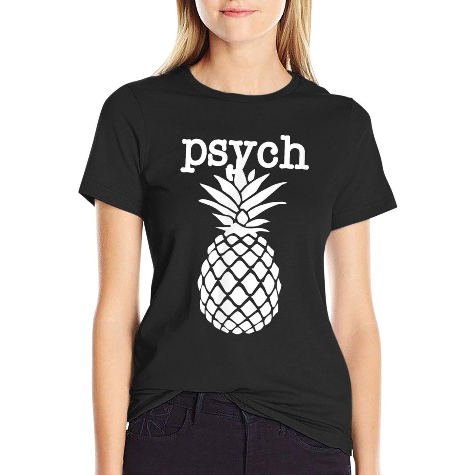 Mens Psych Pineapple Fruit Funny Graphic White  Summer-ready Fabric T-Shirt