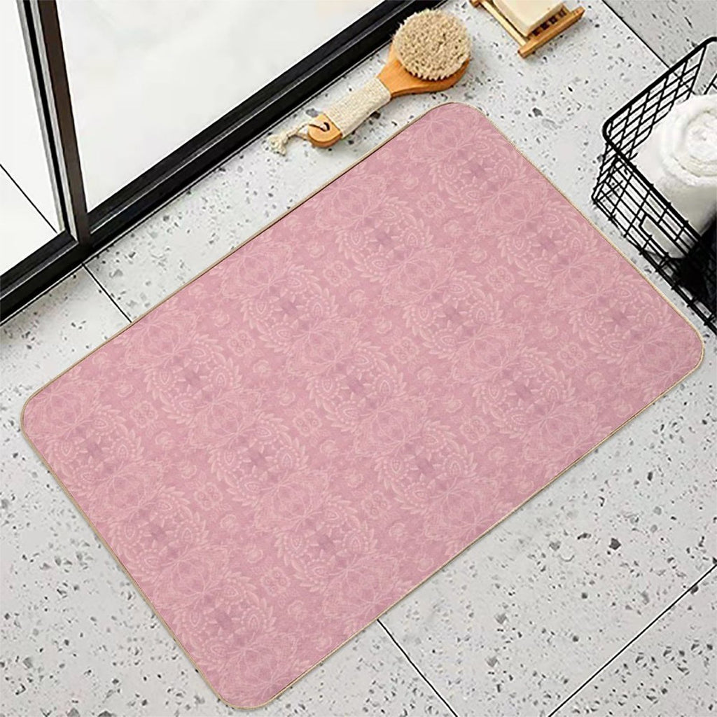 Paloma Faded Vintage Floral Damask in Rose Pink And Cream Fabric  Rapid-Drying Bath Mat