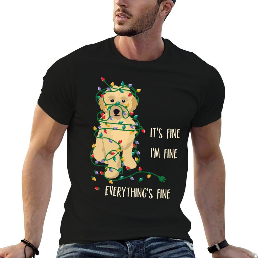Its Fine Im Fine Everything Is Fine Christmas Lights  Ribbed Collar T-Shirt