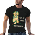 Its Fine Im Fine Everything Is Fine Christmas Lights  Ribbed Collar T-Shirt