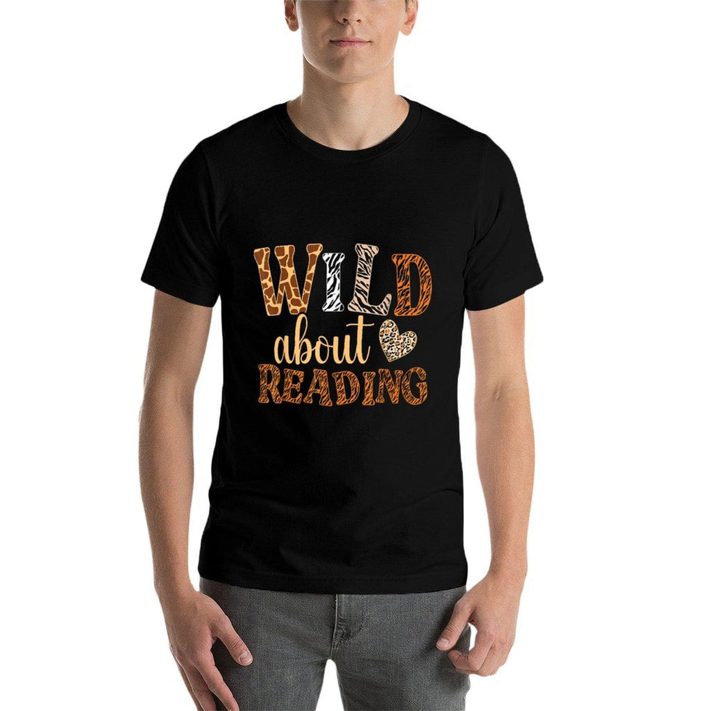 Wild About Reading Books - Bookworm Library Day Teacher  Ribbed Collar T-Shirt