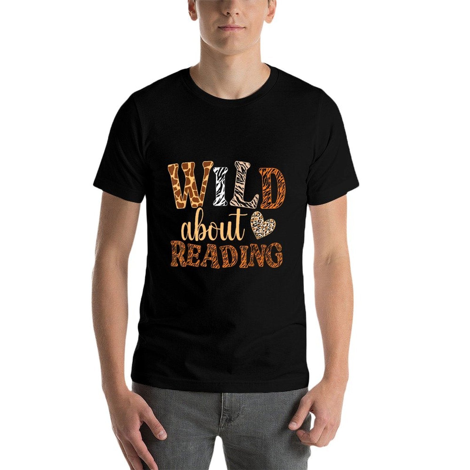 Wild About Reading Books - Bookworm Library Day Teacher  Ribbed Collar T-Shirt