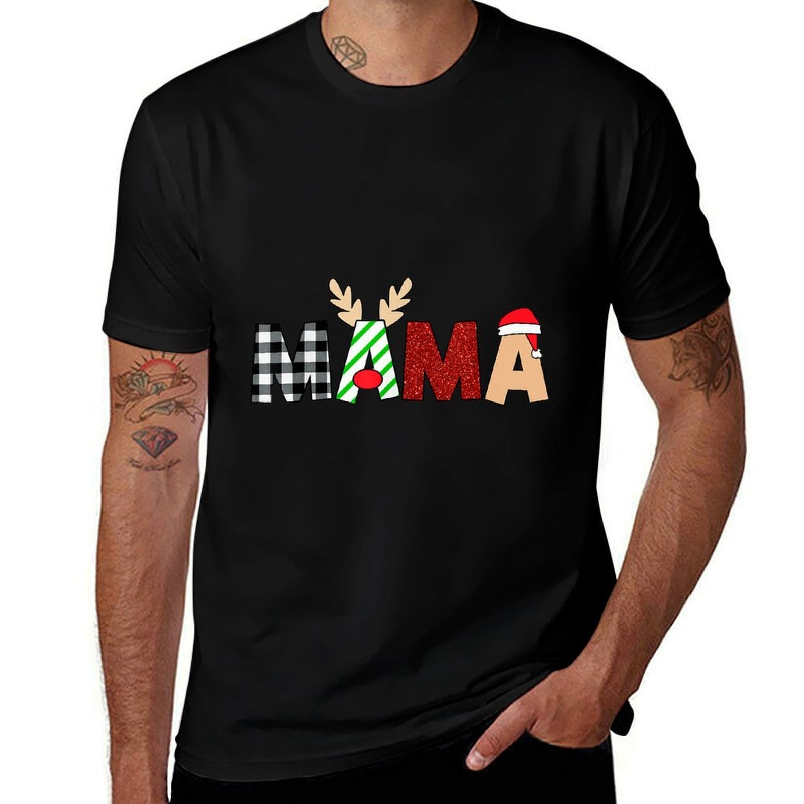 Mama Santa Christmas Family Matching Pajamas Mama Xmas  Relaxed-fit T-Shirt