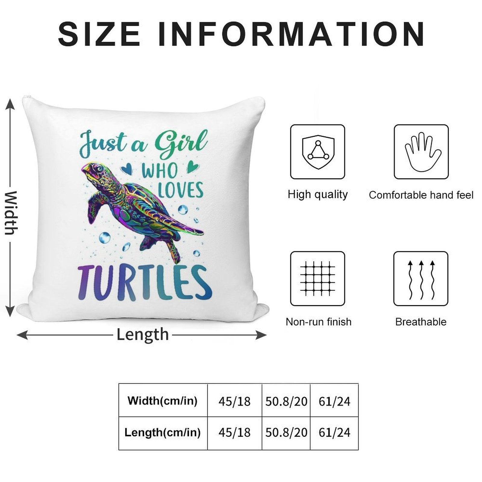 Just A Girl Who Loves Turtles Watercolor Sea Ocean Gift Soft Short Plush Fabric Throw Pillow