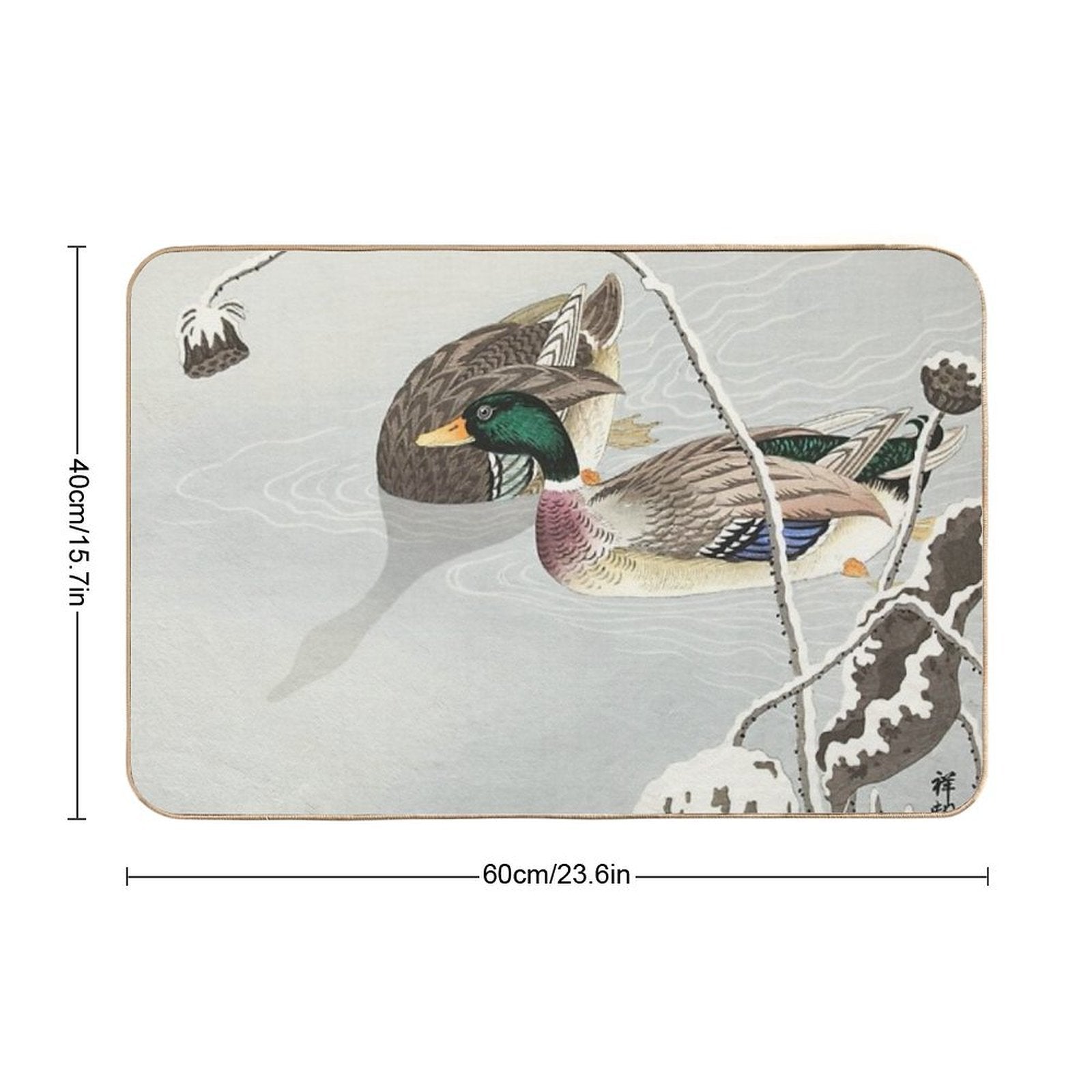 Japanese Woodblock Print of  Two Mallards  by Ohara Koson  Long-Lasting Bath Mat