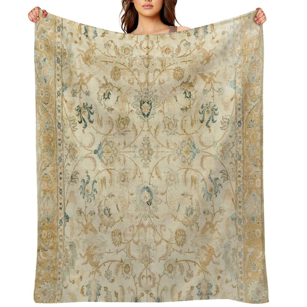 Antique Persian Tabriz  Rug Print Velvety-soft Throw Blanket