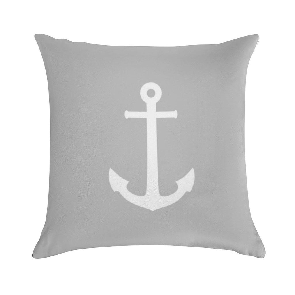 White Anchor On Silver Gray Soft Hidden Zipper Throw Pillow