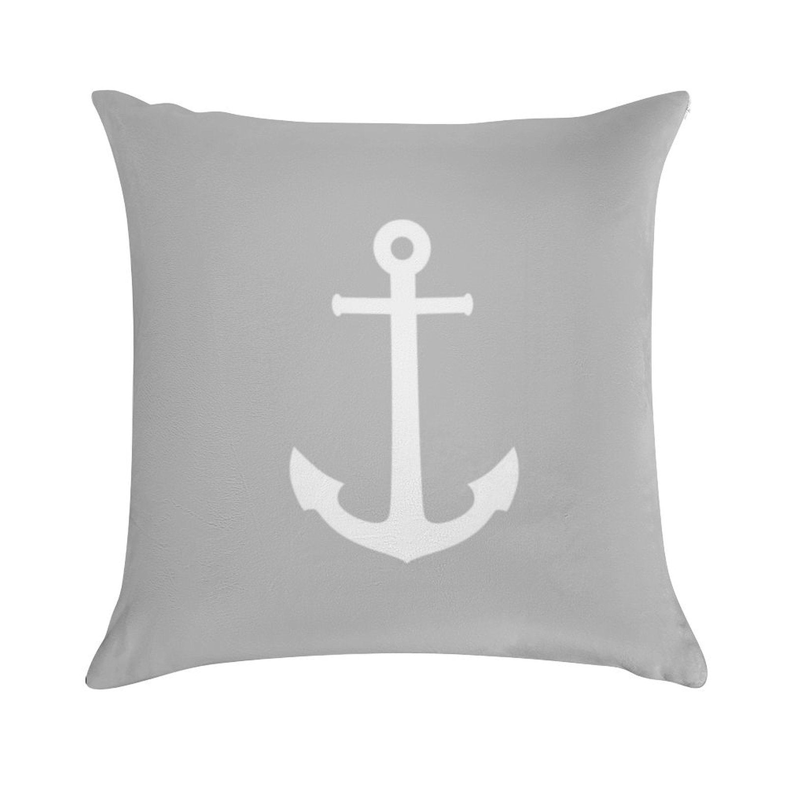 White Anchor On Silver Gray Soft Hidden Zipper Throw Pillow