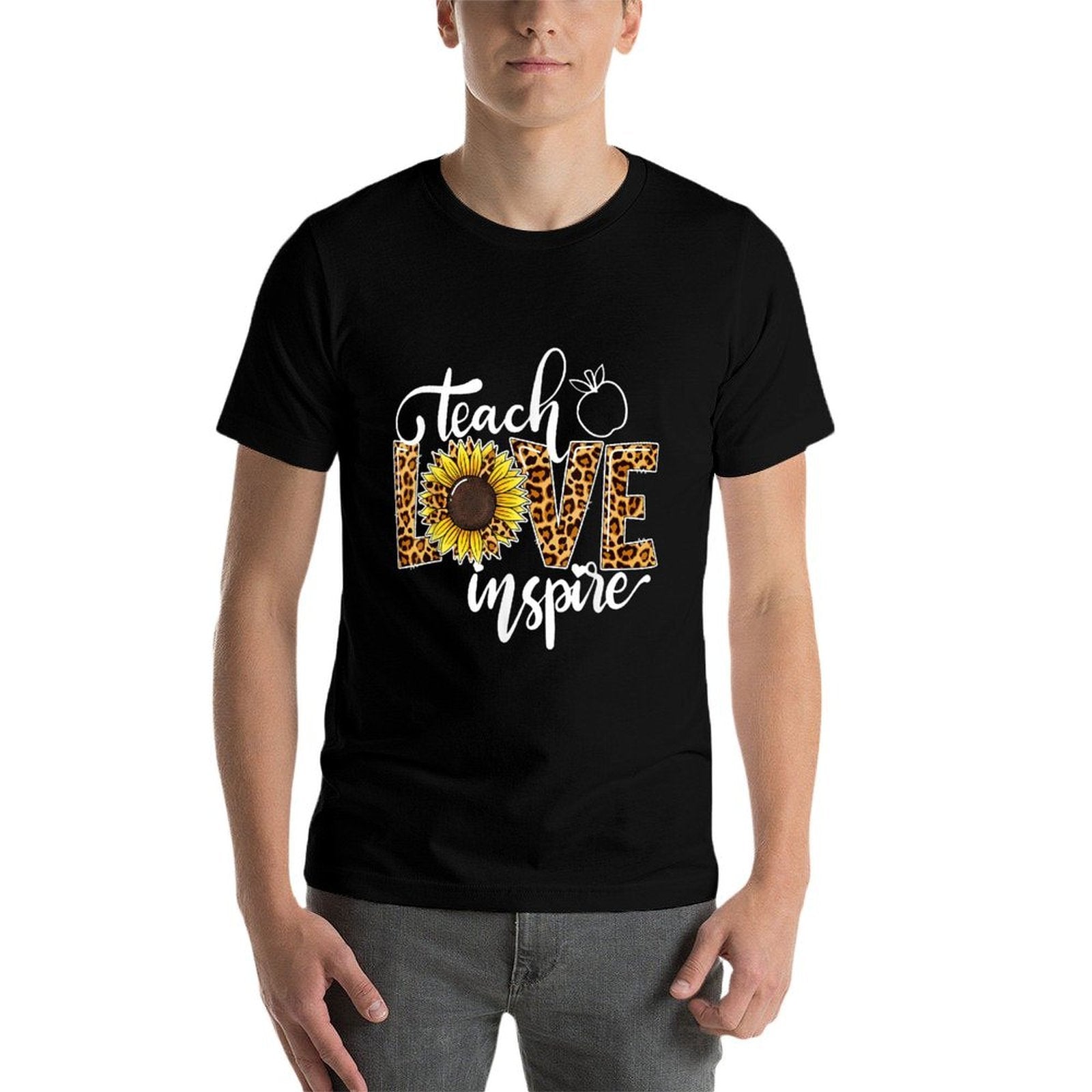 Teach Love Inspire Cute Sunflower Leopard Cheetah Print  Lightweight T-Shirt