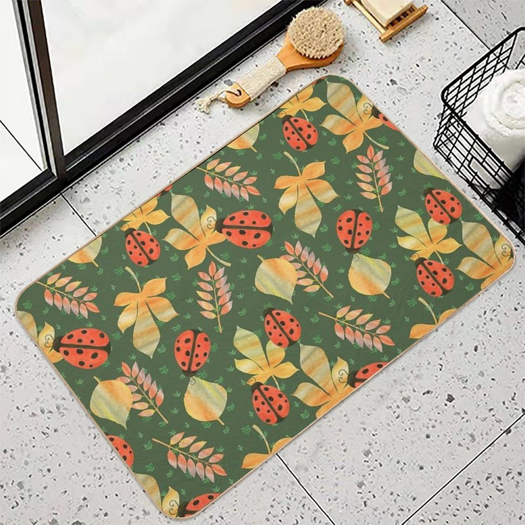 Botanical Background with Ladybugs  Multi-Purpose Bath Mat