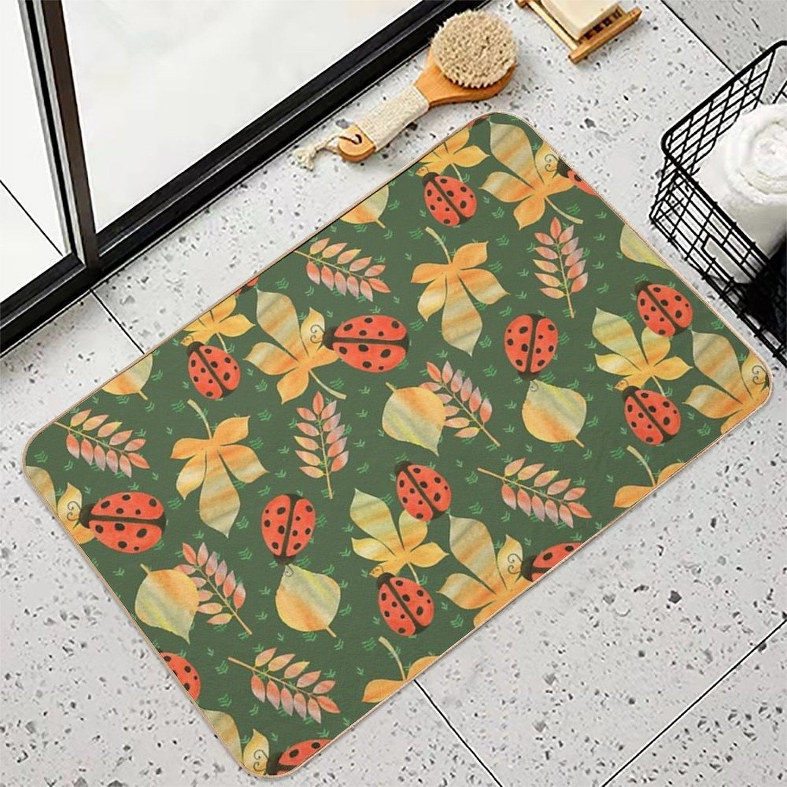 Botanical Background with Ladybugs  Multi-Purpose Bath Mat