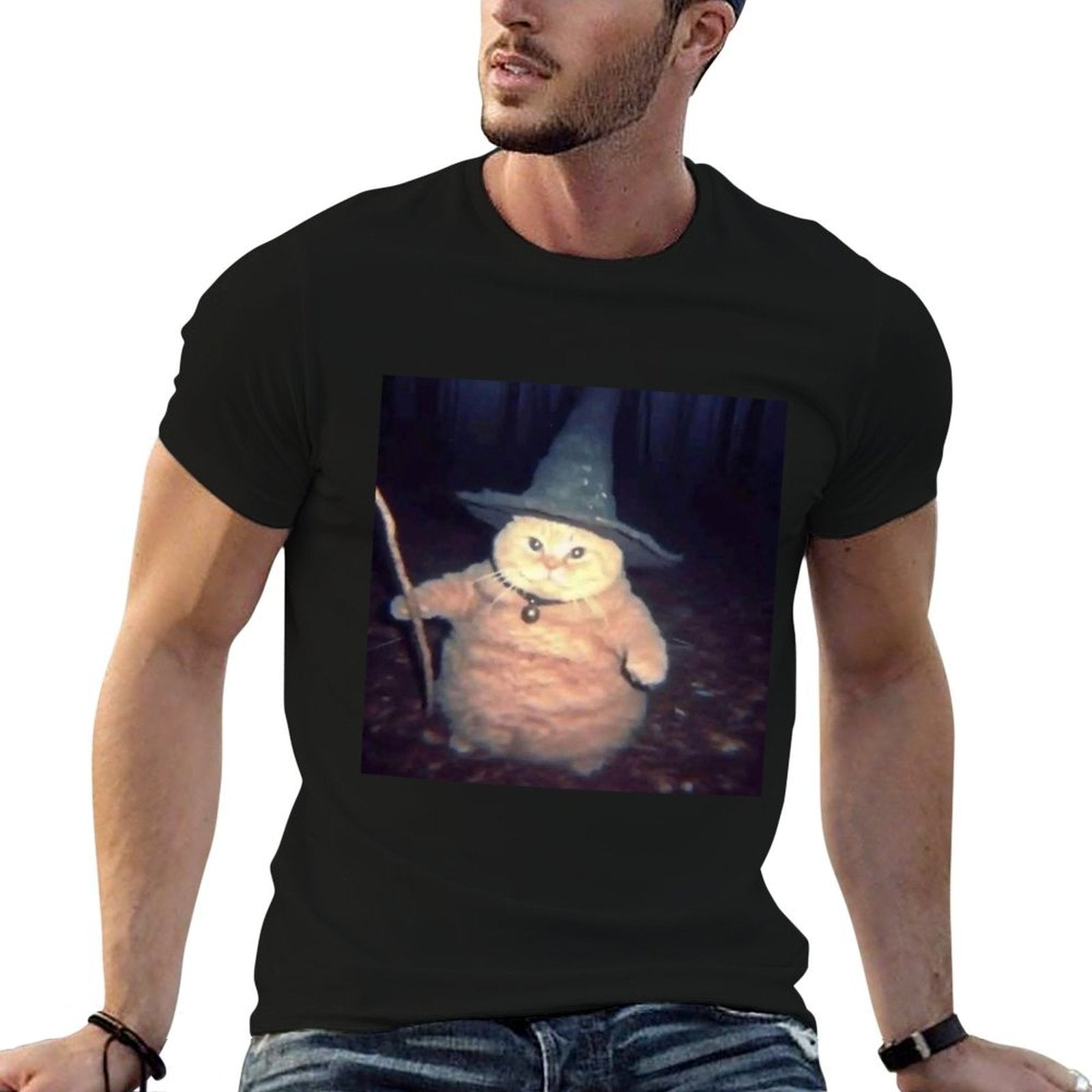 Wizard Cat Weird Funny Halloween Cat Meme  Tagless Design T-Shirt