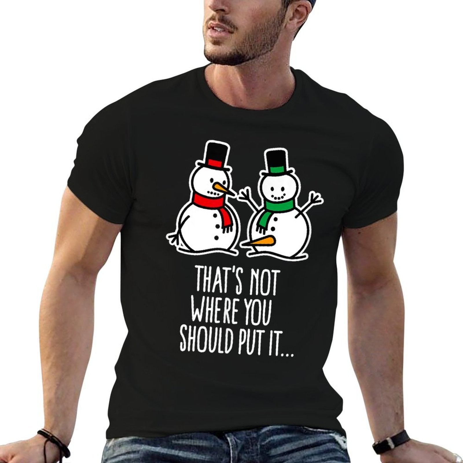 Naughty Christmas Saying Dirty Snowman Cartoon Ugly Xmas  Breathable T-Shirt