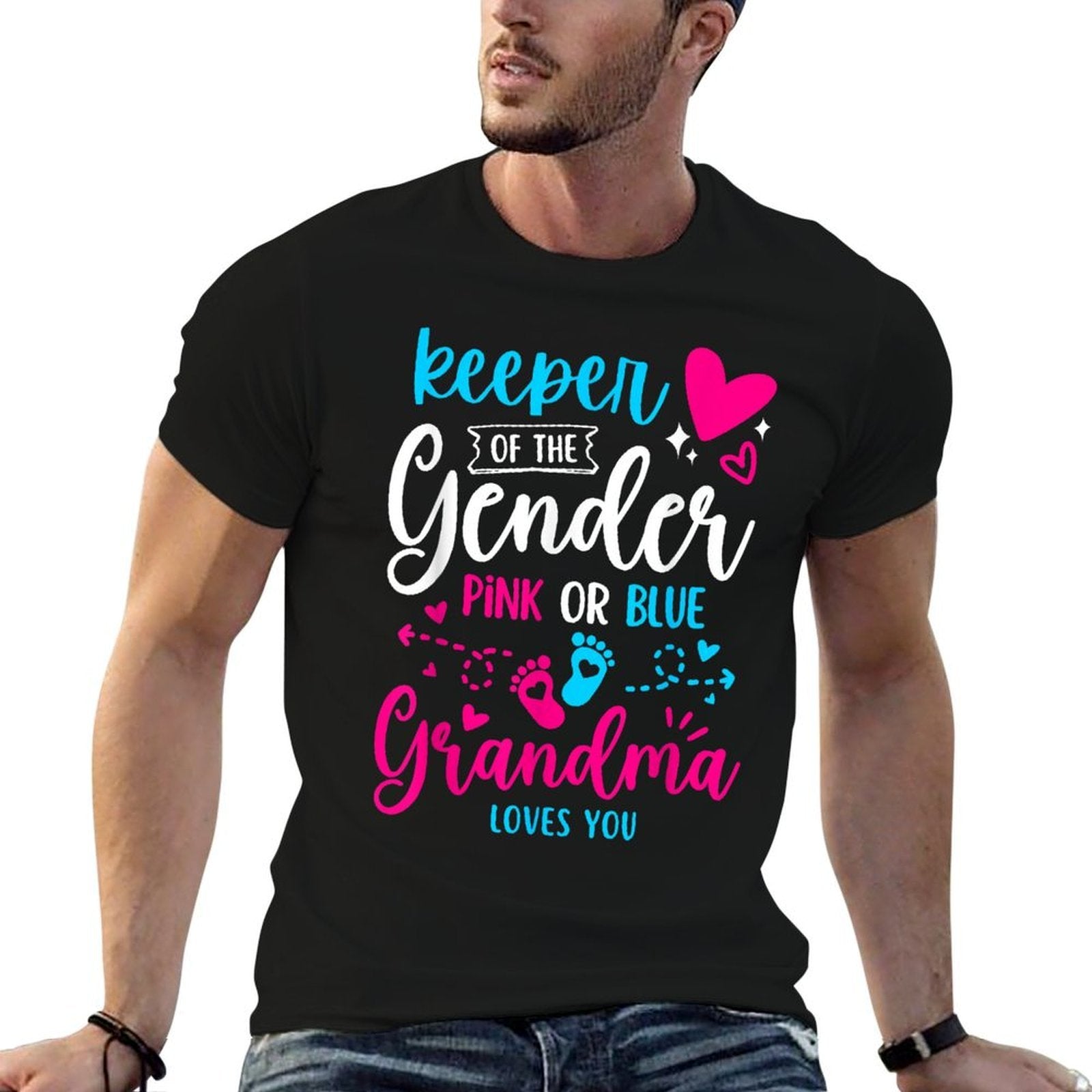 Keeper of The Gender Grandma Loves You Grandma Baby Announce  Cotton T-Shirt