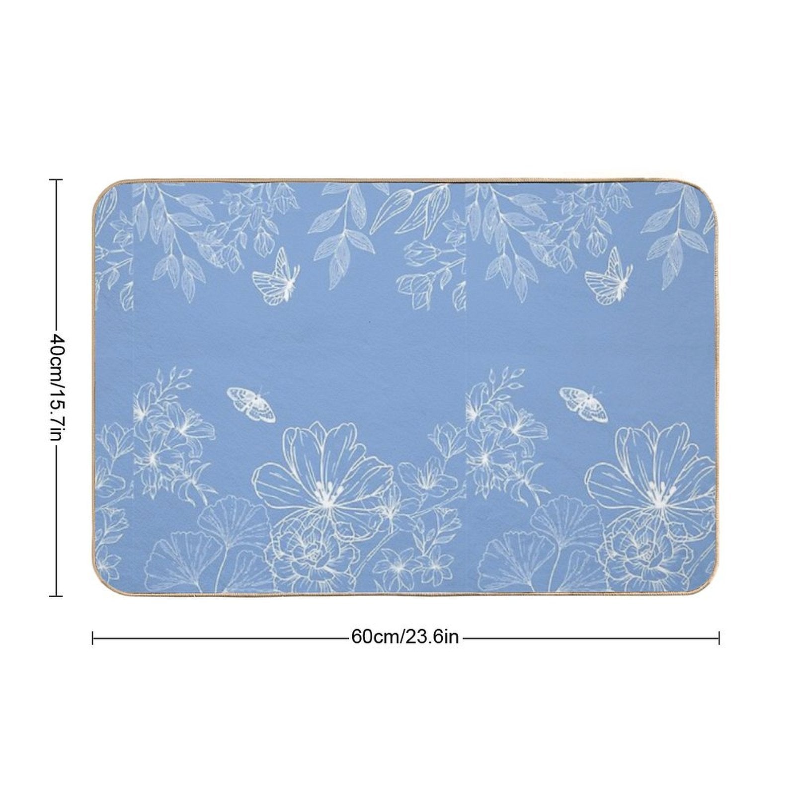 Blue, Floral, Pattern, Minimalist, Modern, Abstract, Fashion Print, Texture  Easy Maintenance Bath Mat