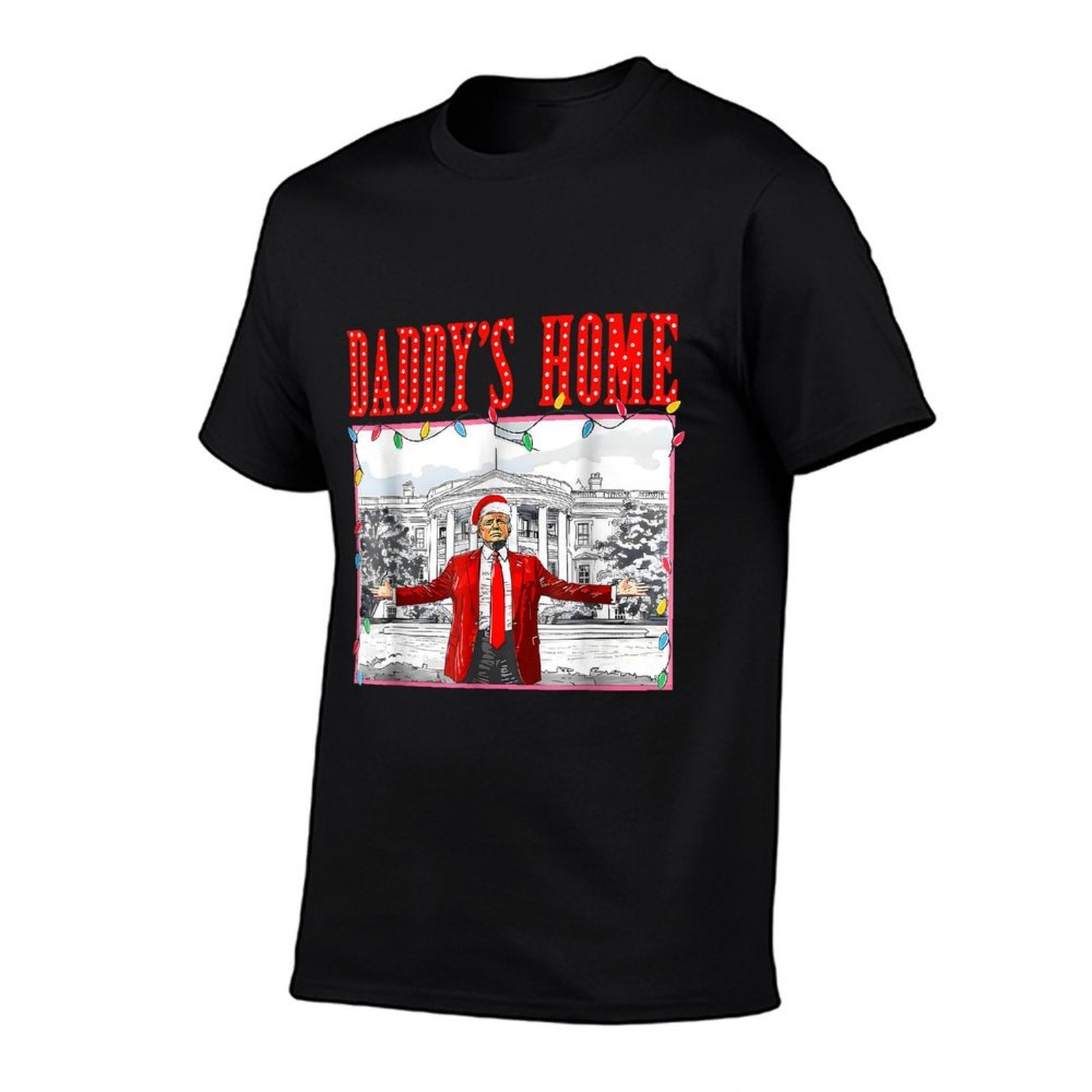 Daddys Home For Christmas Trump Santa Hat Xmas Light  Soft T-Shirt