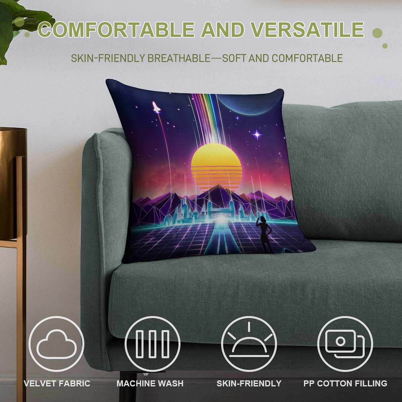 Neon Sunrise Soft Bedroom Essential Throw Pillow