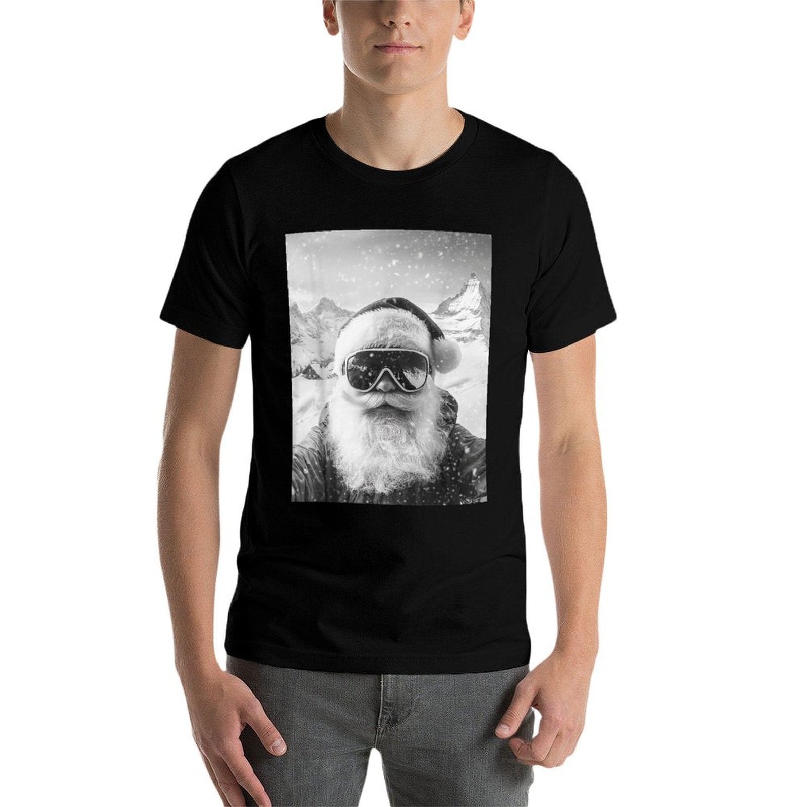 Skiing Santa Selfie Christmas  Fade-proof Color T-Shirt