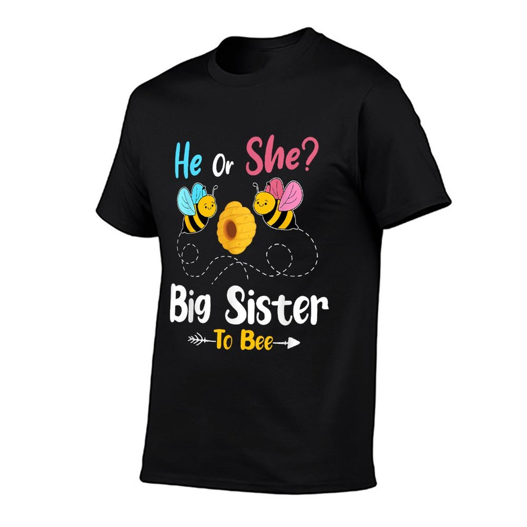 Gender Reveal He Or She Big Sister to Bee Baby Announcement  Relaxed-fit T-Shirt