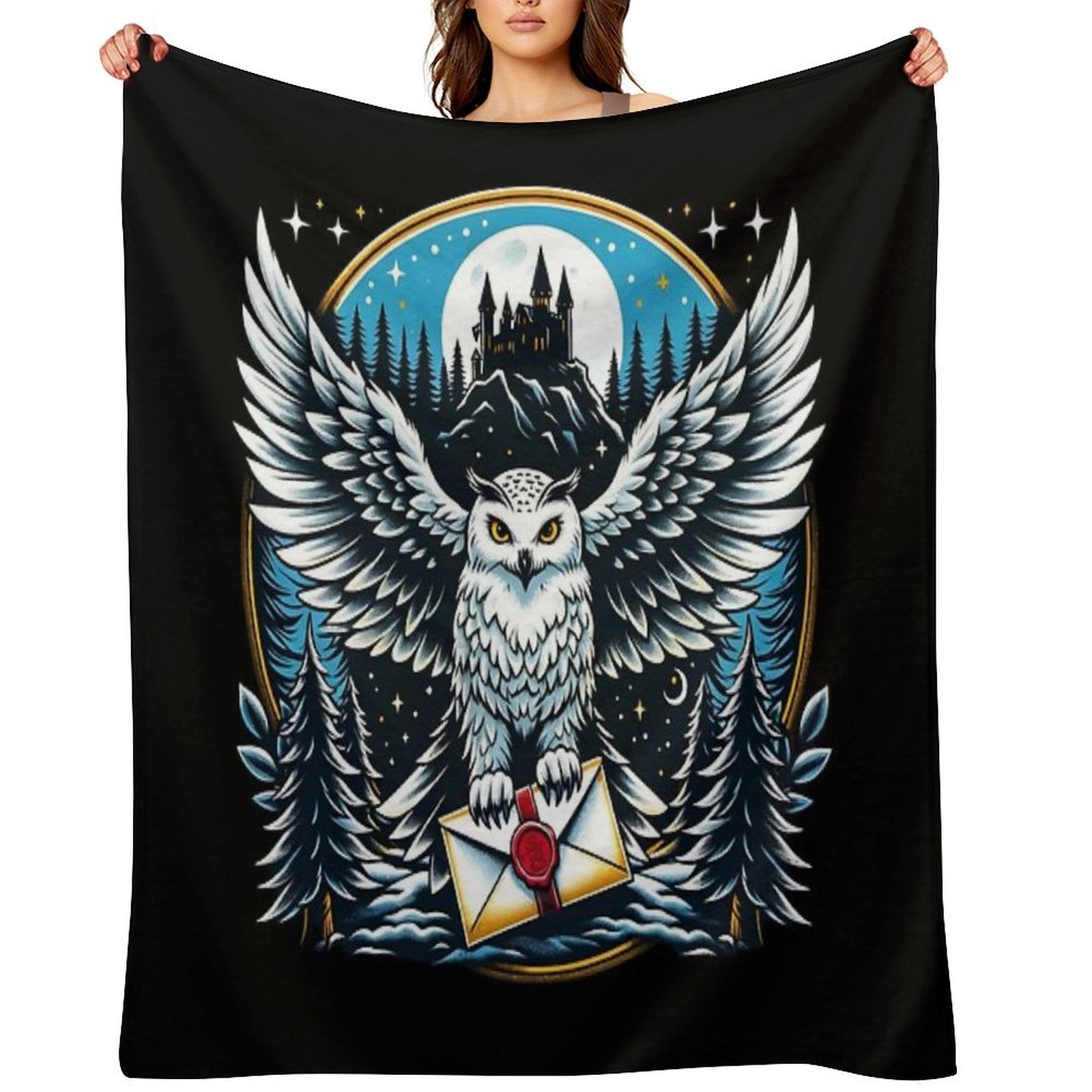 An Owl Messenger in A Mystical Night - Fantasy Gift-ready Throw Blanket