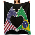 Brazilian Brazil USA United States American America Love Heart Peace Plush Throw Blanket