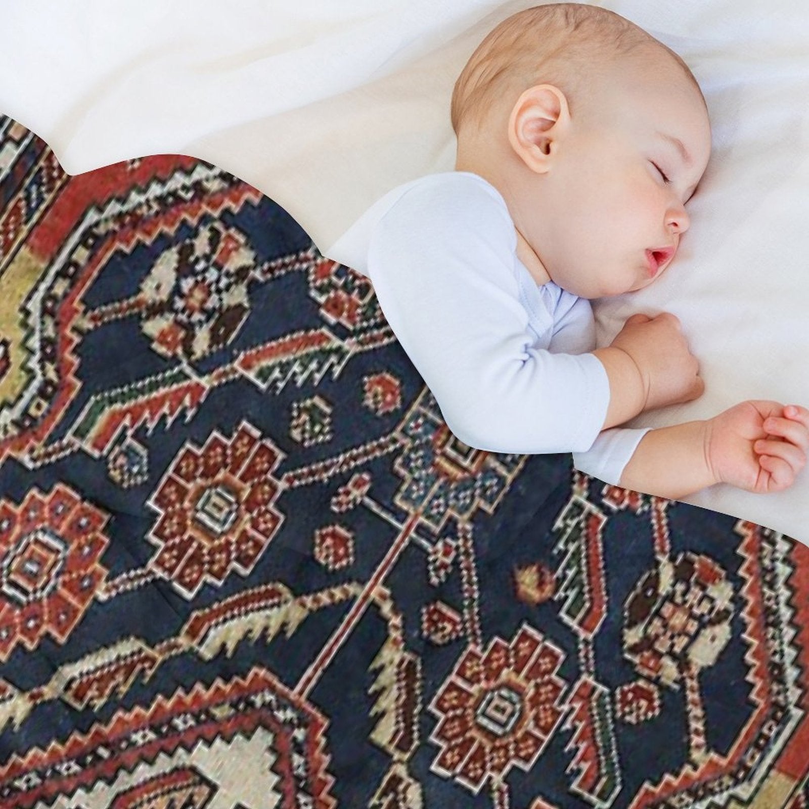 Persian Qashqai Old Century Authentic Colorful Aztec Royal Blue Red Vintage Patterns Easy Care Throw Blanket