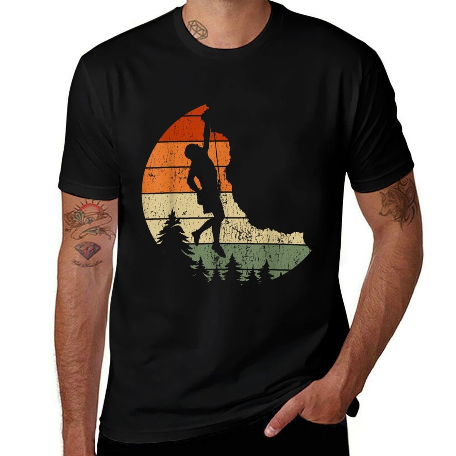 Retro Rock Climbing Vintage Climber  Oversized Silhouette T-Shirt