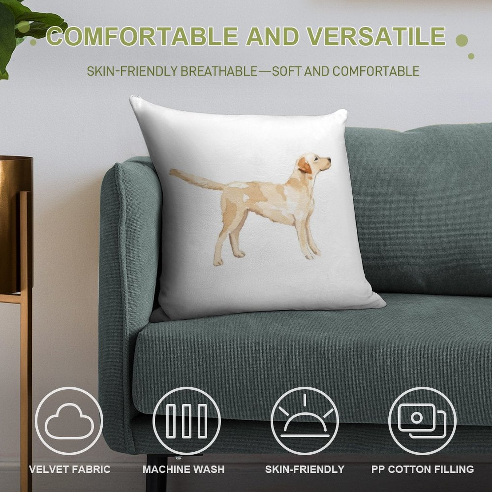 Yellow Lab Silhouette Watercolor Soft Anti-Pilling Throw Pillow