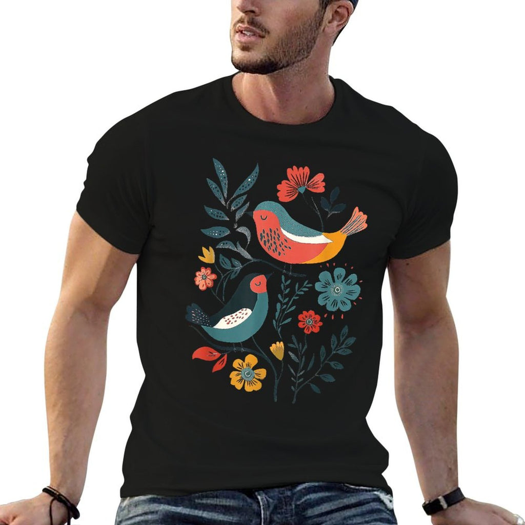 Folk Art Birds  Tagless Design T-Shirt