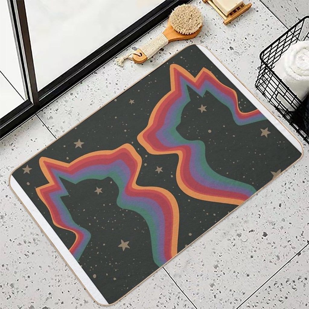 Rainbow Cats, Cosmic Space Stars Art  Pet-Safe Bath Mat