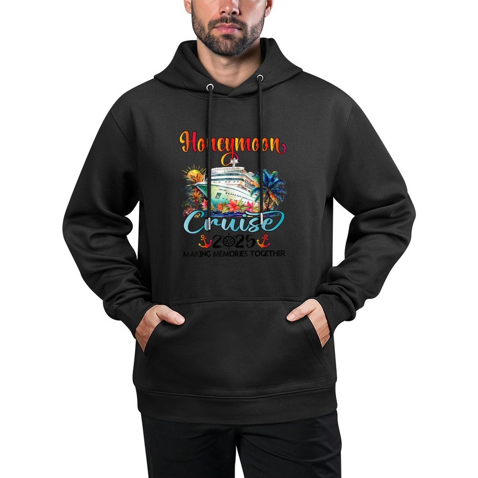 Honeymoon Cruise 2025 Just Married Matching Couple Vacation Cotton-Polyester Blend Hoodie