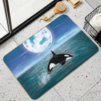 Killer Whale Swimming on Full Moon Light  Repositionable Bath Mat