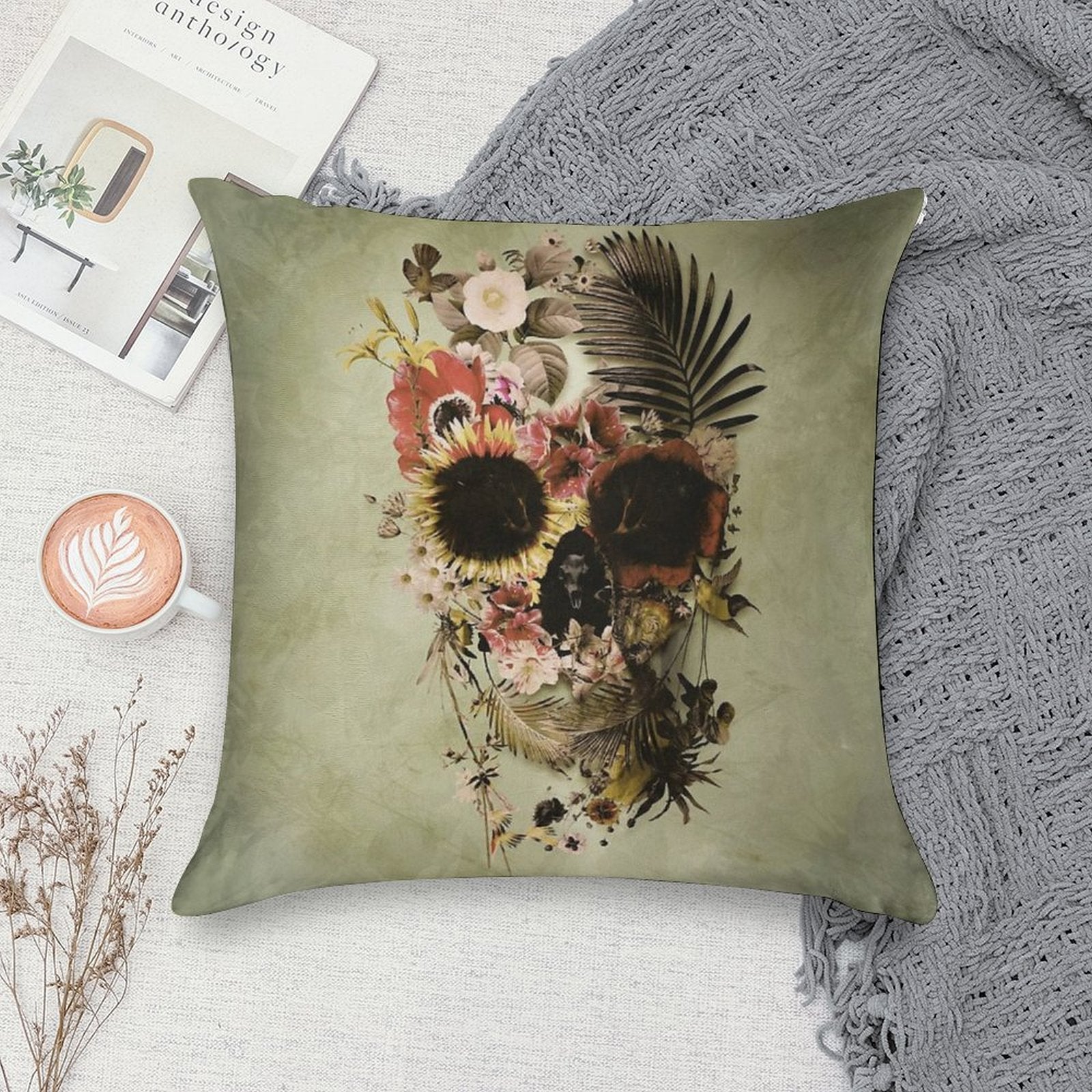Garden Skull Light Soft Warmth Comfort Throw Pillow