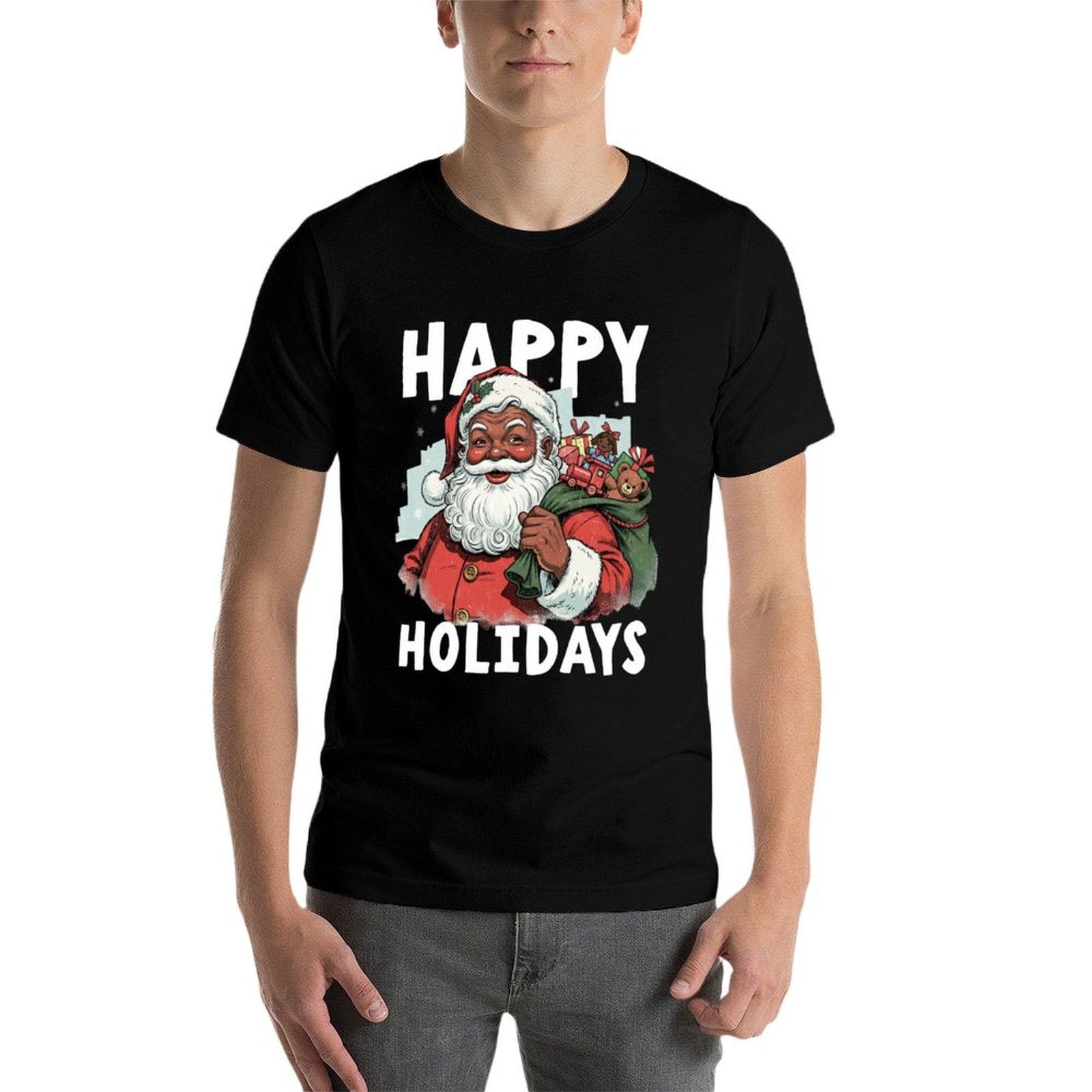 Happy Santa African American Christmas Holidays Black Pride Sweatshirt  Stretchy T-Shirt