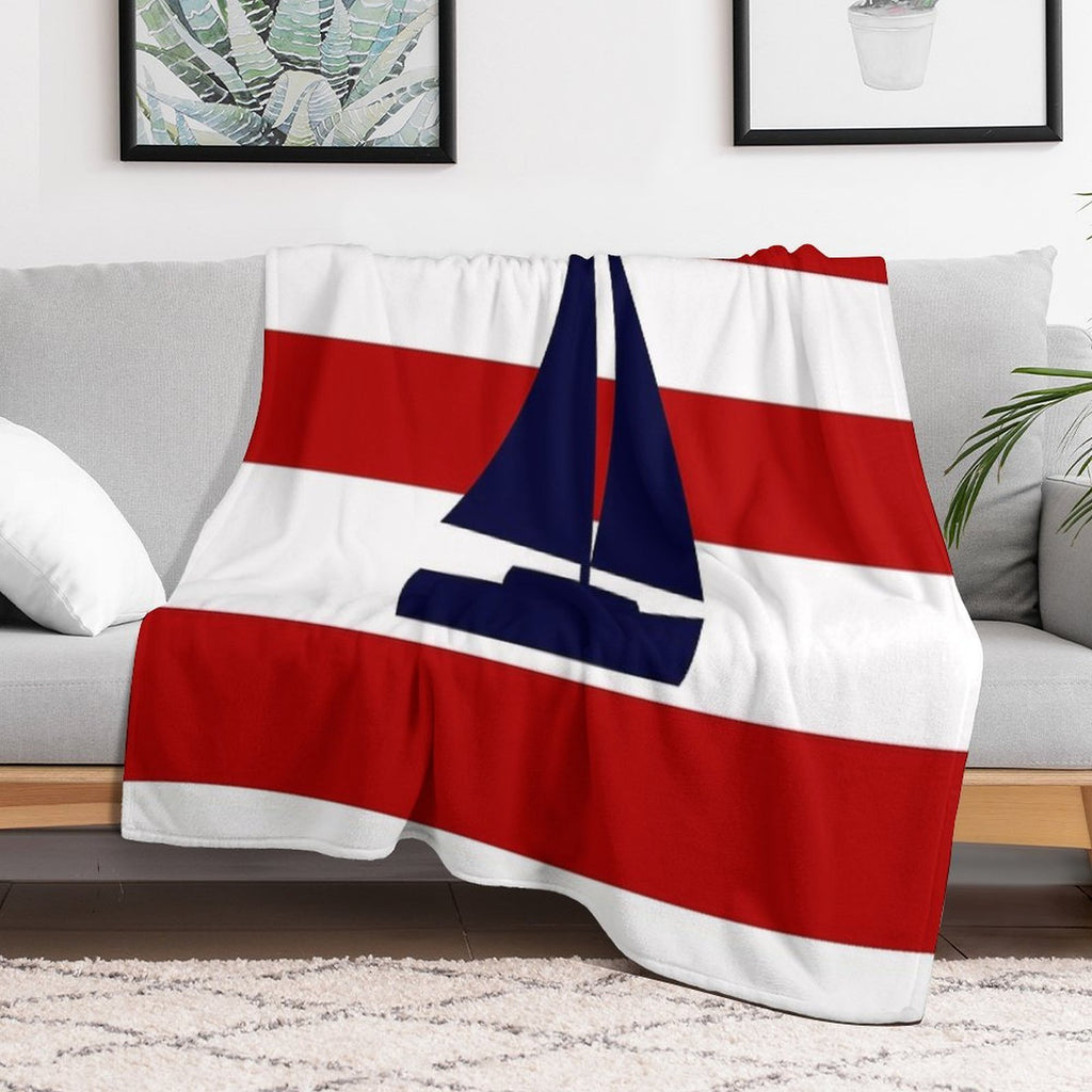 Nautical Navy Blue Sailboat On Red Stripes Gift-ready Throw Blanket