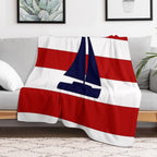 Nautical Navy Blue Sailboat On Red Stripes Gift-ready Throw Blanket