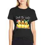 Duck The Halls Santa Hat Reindeer Ears Holly Christmas Fun  Heathered Texture T-Shirt