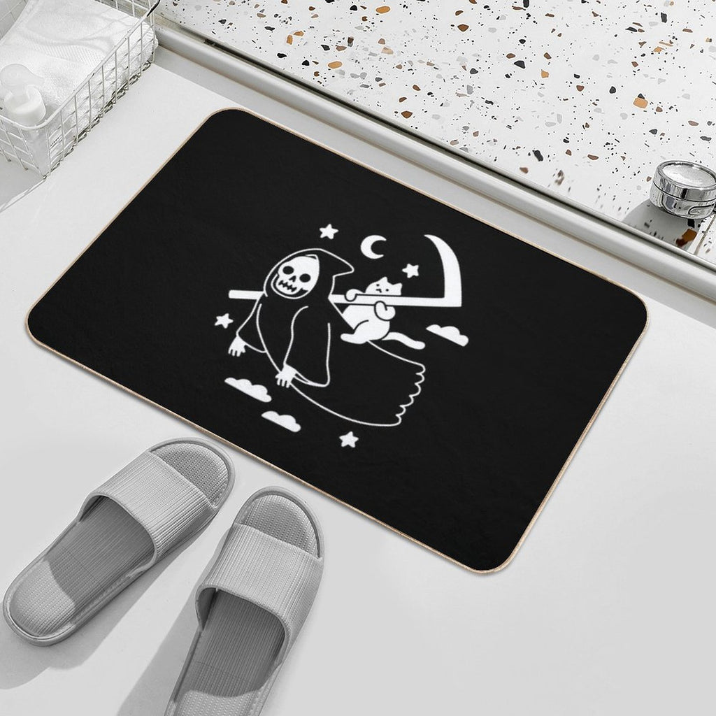 Cat Riding Grim Reaper  Anti-Trip Bath Mat