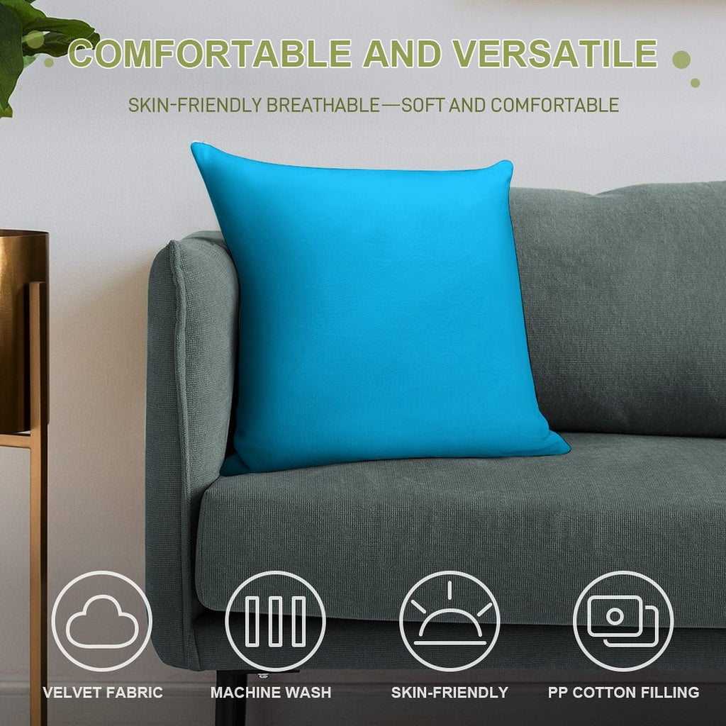 Deep Sky Blue  Solid Sky Blue  Plain Deep Sky Blue Soft High-Density Material Throw Pillow