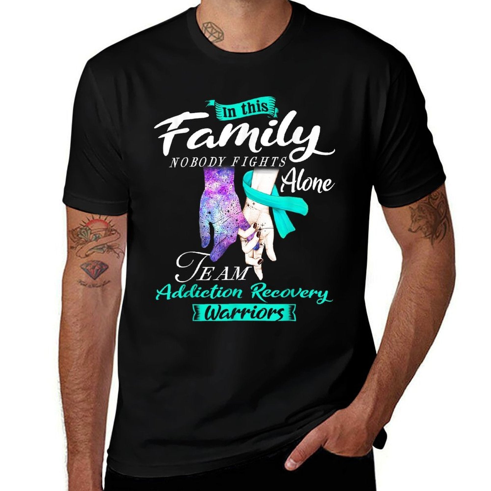 In This Family Nobody Fights Alone Team Addiction Recovery  Graphic-printed T-Shirt