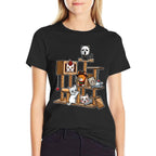 Funny Horror Movie Kitten Playing On Cat Tree  Moisture-wicking T-Shirt