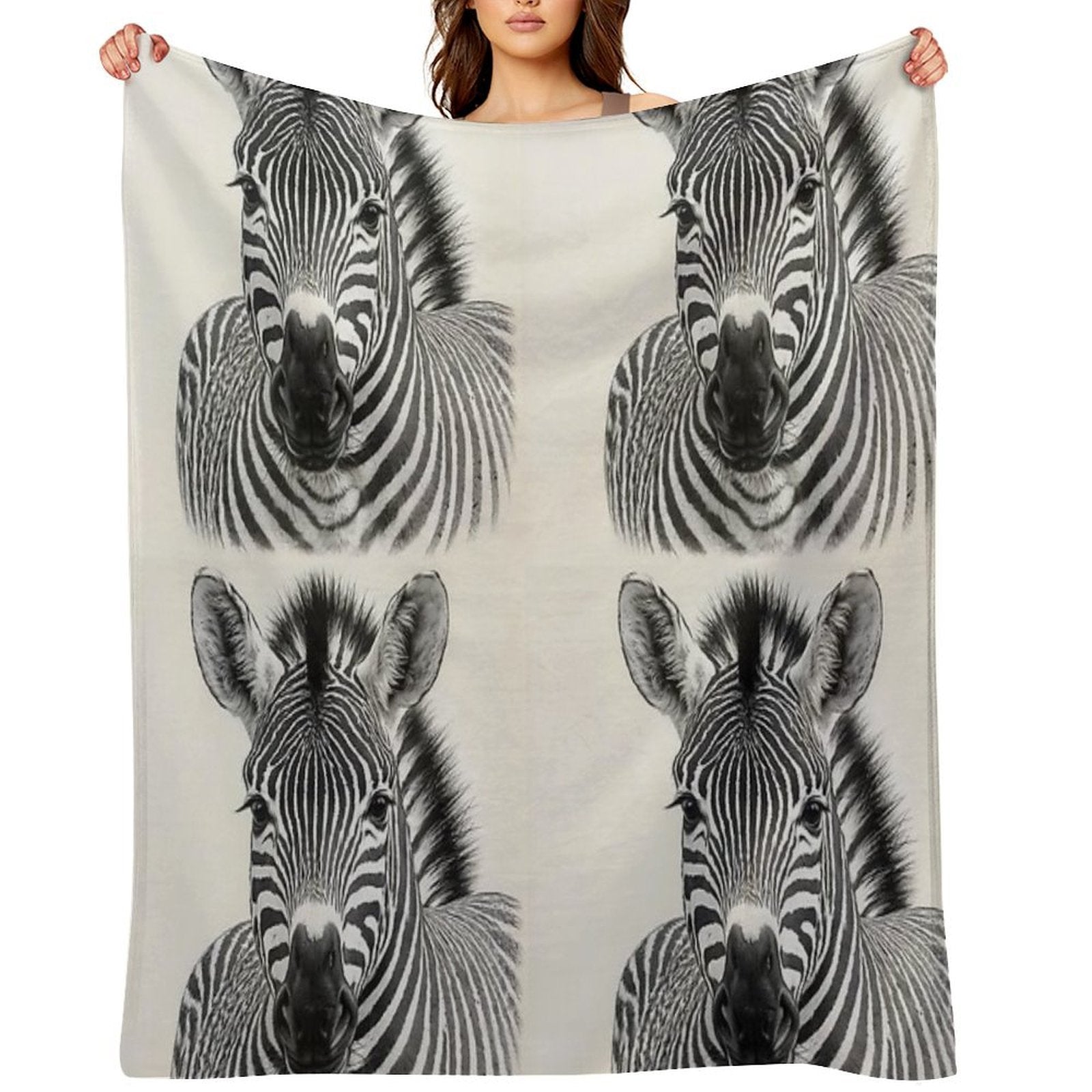 Realistic Black And White Zebra Portrait All-season Throw Blanket